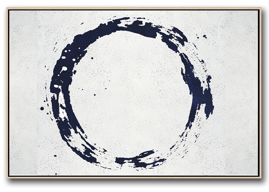 Horizontal Navy Painting Abstract Minimalist Art On Canvas - Grey Wall Canvas Huge